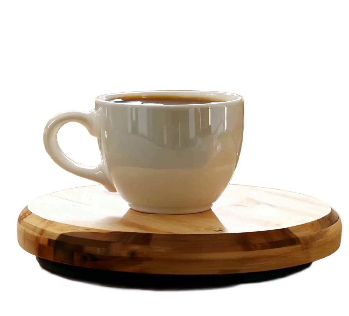 The same frame with the room and the steam removed, the mug and board over a checkerboard